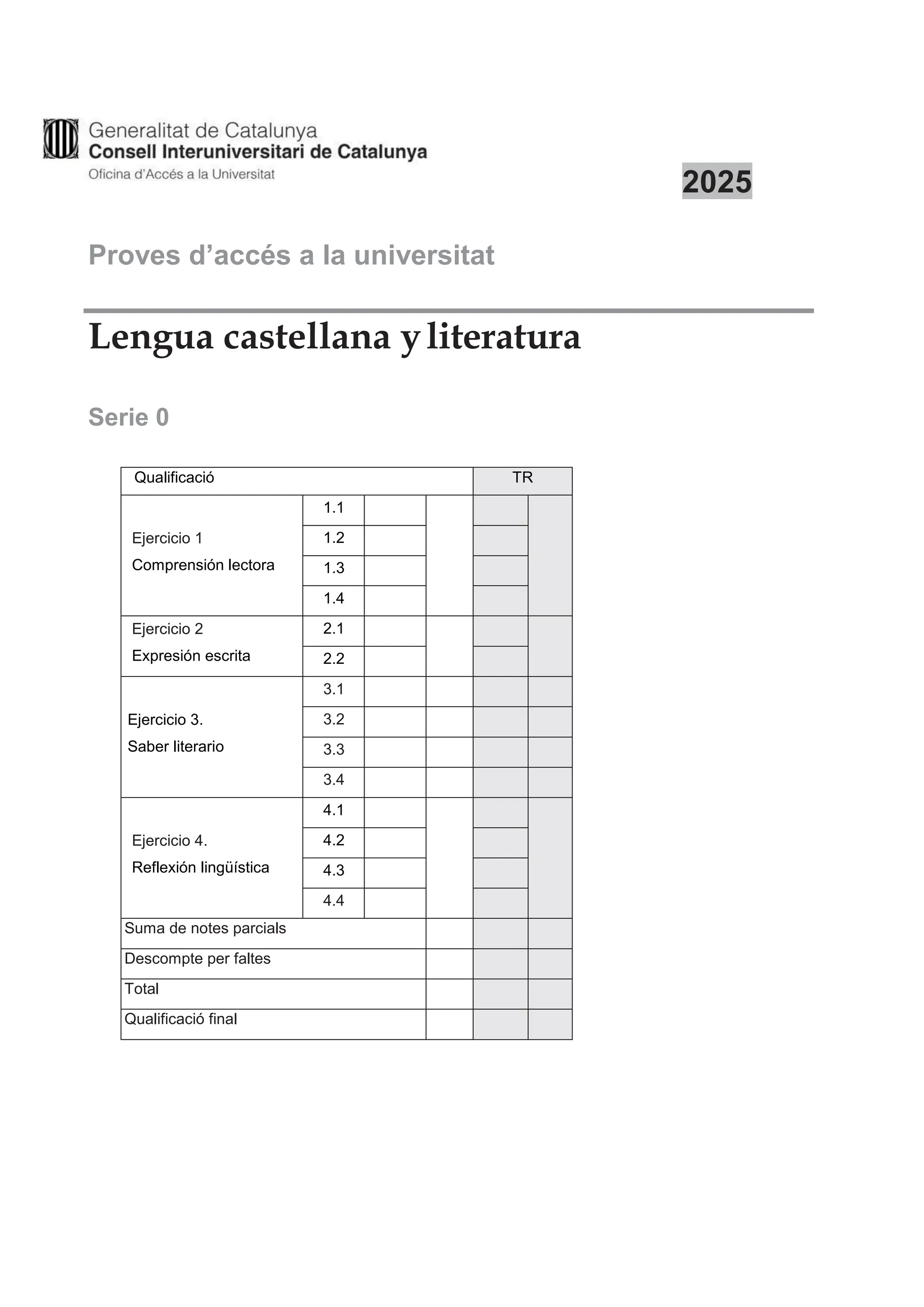 Examen de Lengua Castellana y literatura de la PAU 2025 en Cataluña | PDF