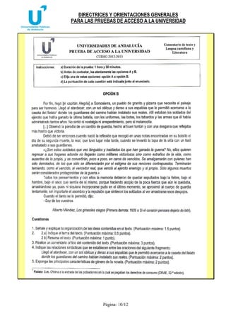 DIRECTRICES Y ORIENTACIONES GENERALES 
PARA LAS PRUEBAS DE ACCESO A LA UNIVERSIDAD 
Página: 10/12 
 