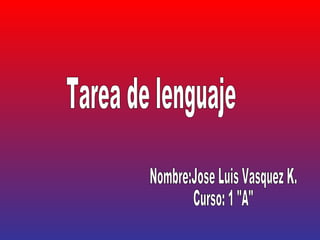 Tarea de lenguaje Nombre:Jose Luis Vasquez K. Curso: 1 &quot;A&quot; 