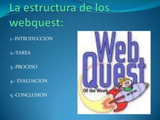 1.-INTRODUCCION

2.-TAREA

3.-PROCESO

4.- EVALUACION

5.-CONCLUSION
 