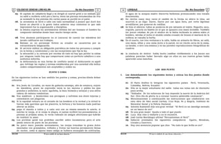 COLEGIODE CIENCIAS LORD KELVIN 5to Año Secundaria LENGUAJE 5to Año Secundaria
S5LE31B “El nuevosímbolo de una buena educación...” S5LE31B “El nuevo símbolo de una buena educación...”
03 04
05. El capitán de caballería llegó y se dirigió al cuartel gritó a un soldado que
no salió a recibirlo echó pie a tierra, tenía las piernas entumecidas de frío
se acomodó la dos pistolas dio varios pasos se perdió en el patio.
06. la ceremonia se llevó a cabo con toda normalidad a pesare que duró dos
horas no aburrió a la gente todos salieron muy contentos lo que más
impresionó fue la organización y disciplina.
07. la música expresa los sentimientos íntimos del ser humano el hombre ha
compuesto melodías desde hace mucho tiempo atrás.
08. Tres alumnos participaron en el concurso de cuento los miembros del
jurado calificaron sus trabajos.
09. Batman es un personaje ficticio su creador se caracteriza por su
extraordinaria imaginación.
10. El servicio militar es obligación patriótica de todos los peruanos e cumple
en la forma y condiciones y con las excepciones que fija la ley.
11. la educación y la cortesía por encima de todo no hay que perder la calma
por ninguna razón hay que comportarse como un perfecto caballero o una
auténtica señorita.
12. la delincuencia es una forma de conflicto social el delincuente es aquél
que infringe las reglas y normas establecidas por una sociedad ella indica
cuáles comportamientos son aceptables y cuáles no.
PUNTO Y COMA
En los siguientes textos se han omitido los puntos y comas, precisa dónde deben
colocarse.
01. Era Jesús de Cevallos, un mozo de gallarda estampa, alto de estatura, enjuto
de miembros, grave de expresión tenía la tez morena y pálida los ojos
grandes y ardientes, la nariz aguileña, la boca húmeda y sensual y una altiva
cabeza de melena románticas.
02. Nos maldicen y bendecimos nos persiguen y sufrimos nos dicen injurias y
contestaron con plegarias.
03. Si la equidad reinara en el corazón de los hombres si la verdad y la virtud le
fueran más queridas que los placeres, la fortuna y los honores nada podrían
alterar su dicha.
04. pega el mundo a todos y a cada uno con su misma moneda te sonríe, si
sonríes te enoja, si te enoja te alegra, si cantas recibirá tus pensamientos, si
piensas al prójimo amas, te verás rodeado de amigos afectuosos que habrán
de restituir tu amor.
05. Los puristas quizá nos prohiban escribir sobre locomotoras pero el arte
jamás estuvo de parte de los puristas.
06. Su potro moro pastaba serenamente, las ovejas triscaban la grana dulce
mezclados con gramalotes, tréboles y frutas las huertas permanecen llenas
de verdor, como si alguna mano amiga se hubiera encargado de cultivarlas,
el agua de la acequia madre discurría bulliciosa pronunciando una tonada
desconocida.
07. En ciertos casos muy raros el cambio de la forma no altera la idea. así
ocurrirá si yo digo: llueve, llueve por cae agua llora, por verte lágrimas
arrodillarse, por ponerse de rodillas.
08. Se hizo el silencio. todos se pusieron de pie mirando al vejete. Pequeño, seco,
erguido, parecía un bastón en el que se apoyara una mano invisible. También
los jueces estaban de pie el sindico de la bahía inclinada la cabeza sobre el
hombro, miraba el techo el alcalde estaba cruzado de brazos el mariscal de la
nobleza se rascaba la barba.
09. En el cuarto, con tres ventanas a la calle, había un armario de libros, un sofá,
una mesa, sillas y una cama junto a la pared, en un rincón cerca de la cama,
un lavabo, e otro una estatua y en las paredes reproducciones fotográficas de
cuadros.
10. la conducta de Andrei había hecho cambiar visiblemente a los jueces sus
palabras parecían haber borrado algo en ellos en sus rostros grises había
aparecido unas manchas.
LOS DOS PUNTO
I. Lee detenidamente los siguientes textos y coloca los dos puntos donde
corresponda.
01. El Pacto Andino lo integran los siguientes países Perú, Venezuela,
Colombia, Bolivia, Ecuador.
02. Ella es la mejor estudiante del salón todas sus notas son de dieciocho
para arriba.
03. “Soldados De los esfuerzos de hoy depende la suerte de la América del
Sur. Otro día de gloria va a coronar vuestra admirable constancia”.
04. Mencionaremos a continuación las instrucciones que colaboraron con
esta obra de bien social Caritas, Cruz Roja, Fe y Alegría, Instituto de
Bienestar Social y la Policía Nacional.
05. Antonio Raimondi dijo una gran verdad “El Perú es un mendigo sentado
en un banco de oro”
06. Es una gran mujer Ayuda a todo el que puede.
07. Lucy Hoy vine a visitarte y no te encontré.
08. José Carlos Mariátegui afirmó “Peruanicemos el Perú”
09. Salieron premiados los siguientes compañeros Ugarte, Mendoza,
Corales y Guerrero.
10. Hay una sentencia popular que dice “No todo lo que brilla es oro”
 