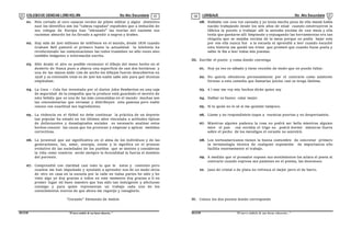 COLEGIODE CIENCIAS LORD KELVIN 5to Año Secundaria LENGUAJE 5to Año Secundaria
S5LE31B “El nuevosímbolo de una buena educación...” S5LE31B “El nuevo símbolo de una buena educación...”
03 04
01. Pelo cortado al cero casacas verdes de piloto militar y algún distintivo
nazi los identifica son los "cabeza rapadas" españoles que a imitación de
sus colegas de Europa han "abrazado" las teorías del nazismo sus
racismos absurdo los ha llevado a agredir a negros y árabes.
02. Hay más de 500 millones de teléfonos en el mundo, desde 1876 cuando
Graham Bell patentó el primero hasta la actualidad la telefonía ha
revolucionado las comunicaciones las redes trasmiten no sólo voces sino
también imágenes e información escrita.
03. Sólo desde el aire es posible reconocer el dibujo del mono hecho en el
desierto de Nazca pues a abarca una superficie de casi dos hectáreas y
una de las manos mide 12m de ancho los dibujos fueron descubiertos en
1926 y su extensión total es de 500 km nadie sabe aún para qué técnicas
empleaban.
04. La Coca – Cola fue inventada por el doctor John Pemberton en una caja
de seguridad de la compañía que la produce está guardado el secreto de
esta bebida que es una de las más consumidas en el mundo muchas son
las concesionarias que envasan y distribuyen esta gaseosa pero nadie
conoce con exactitud sus ingredientes.
05. La violencia en el fútbol no debe continuar la práctica de un deporte
tan popular ha estado en los últimos años vinculada a actitudes típicas
de delincuentes y desadaptados sociales es necesario analizar estos
hechos conocer las causa que los provocan y empezar a aplicar medidas
correctivas.
06. La juventud que así significativa en el alma de los individuos y de las
generaciones, luz, amor, energía, existe y lo significa en el proceso
evolutivo de las sociedades de los pueblos que se sienten y consideran
la vida como vosotros serán siempre la fecundidad la fuerza el dominio
del porvenir.
07. Comprendió con claridad casi todo lo que le estos y contento pero
cuantos me han impulsado y ayudado a aprender nos de un modo otros
de otro en casa en la escuela por la calle en todas partes he sido y he
visto algo yo doy gracias a todos en este momento doy gracias a ti en
primer lugar mi buen maestro que has sido tan indulgente y afectuoso
conmigo y para quien representan un trabajo cada uno de los
conocimientos nuevos de que ahora me regocijo y vanaglorio.
"Corazón" Edmundo de Amicis
08. Hablaba con una voz cansada y yo tenía mucha pena de ella mamá había
nacido trabajando desde los seis años de edad cuando construyeron la
fábrica la puesto a trabajar allí la sentaba encima de una mesa y ella
tenía que quedarse allí limpiando y enjuagando las herramientas era tan
chiquita que se mojaba encima de la mesa porque no podía bajar sola
por eso ella nunca fue a la escuela ni aprendió a leer cuando escuché
esta historia me quedé tan triste que prometí que cuando fuese poeta y
sabio le iba a leer todas mis poesías.
III. Escribe el punto y coma donde convenga
01. Hoy ya ves es sábado y tiene reunión de modo que no puede faltar.
02. No quería ofenderos personalmente por el contrario como asistente
forzoso a esta comedia que llamarías juicios casi os tenga lástima.
03. A l mar me voy mis hechos dirán quien soy
04. Hablar es bueno calar mejor.
05. Si te quise no lo sé si me quisiste tampoco.
06. Llame y no respondisteis toque a vuestras puertas y no despertasteis.
07. Mientras alguien padezca la rosa no podrá ser bella mientras alguien
mire el pan con envidia el trigo no podrá dormir mientras llueva
sobre el pecho de los mendigos el corazón no sonreirá.
08. Los norteamericanos tienen la buena costumbre de concretar primero
la terminología técnica de cualquier exposición de importancia ello
facilita enormemente el trabajo.
09. A medida que el prosador expone sus sentimientos los aclara el poeta al
contrario cuando expresa sus pasiones en el poema, las desconoce.
10. Jano de cristal o de plata no refresca el mejor jarro el de barro.
IV. Coloca los dos puntos donde corresponde
 