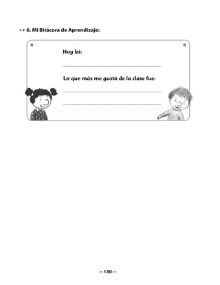 3. Lectura compartida

                    Un lugar para vivir
                             (Fragmento)

  El venado Vicente preguntó:
   - ¿Por qué cantar puede servir?
   - Porque los humanos, cuando no se entienden hablando, a
     veces se entienden cantando. Así es que nos prepararemos para
     recibirlos en el Bosque Templado con un gran coro -contestó
     Víctor.
  Entonces, todos unieron sus voces para cantar al ritmo del rap,
  dirigidos por Víctor. La canción decía más o menos así:

                 ¡Somos animales de lo mejor,
                 cantamos a la vida con mucho amor!
                 Víctor toca la guitarra,
                 Vicente toca el acordeón,
                 si les gusta lo que escuchan,
                 ¡no nos maten, por favor!




                                132
 