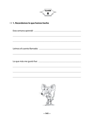 •   ¿Por qué nuestro cuento se llama Un lugar para vivir?
•   ¿Cómo eran los animales del Bosque Templado?

3. Explica

•   Explica con tus palabras qué significan templado y estruendo,
    según lo leído en el cuento.
•   Crea dos oraciones con las palabras “templado” y “estruendo”.

templado




estruendo




4. ¡Vamos a leer!
Hoy leeremos sobre una institución llamada CONAF y les escribiremos
una carta.

•   ¿De qué podrá tratarse un texto que se llama:
    CONAF, Corporación Nacional Forestal?
•   ¿Por qué creen ustedes que se llamará así?




                                  143
 
