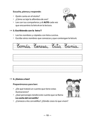 A la vuelta, su padre ya había hecho una fogata; los niños comenzaron
a poner en ella las ramas que habían traído. Al poco rato, el olor a
carne asada llenaba todo el lugar, y los niños con sus ojos brillantes y
las caras enrojecidas por el calor de la fogata, miraban correr el jugo
por los trozos de carne ensartadas en palos más o menos gruesos.
Por fin llegó la hora de comer. Todos reían y saboreaban las papas
asadas y la carne jugosa. En esto apareció la cabeza de Bubú, que
asustado por la presencia de estos desconocidos, se había escondido
en el hueco del roble.
Uno de los niños, al verlo, exclamó con alegría:
- ¡Miren, ahí hay un animalito, parece que tiene hambre!
- ¡Qué lindo es! –dijeron a coro los demás niños.
- Le daré un pedazo de carne –dijo el niño mayor y se acercó para
  ponerlo a la entrada de la madriguera.
El cervatillo, asustado, se escondió, pero deseoso de comer algo
asomó su cabeza; olió la carne que estaba cerca de su hocico; sin
embargo, no la tomó y se ocultó nuevamente.




                                  
 