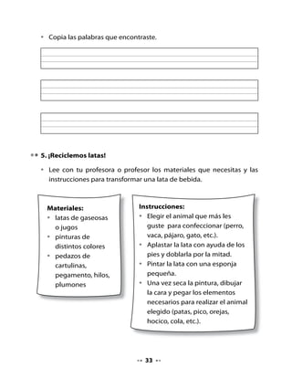 CLASE
                                           7


. Recordemos lo que hemos hecho

•   Registra en el cuadro los cambios que han ocurrido en el almácigo.

                                Ficha de registro
    Fecha:                      Fecha:                 Fecha:




2. Lectura compartida


                    La bruja                      La bruja, la bruja
             M. Elena Walsh (Argentina)           se quedó encerrada
                                                  en una burbuja
                                                  la bruja, la boba,
                                                  con escoba y todo,
                                                  con todo y escoba.
                                                  Está prisionera,
                                                  chillando y pateando
                                                  de mala manera.
                                                  Tiene un solo diente,
                                                  orejas de burro
                                                  y un rulo en la frente.



                                           
 