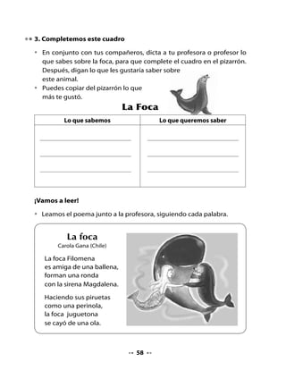•   ¿Cómo podrías ordenar estas oraciones para que se pueda entender
    lo que dicen?

Filomena.       foca    La




ronda.      Forman      una




ola     una de      cayó.     Se



4. Aprendamos con el mapa

•   Watson debe colocar una bandera en cada puerto.
    Ayúdalo y escribe el nombre de los puertos en las banderas.




                                   60
 