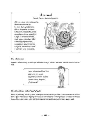 •   Necesitas conocer muchas cosas sobre los caracoles para el proyecto de
    tu curso. Hoy escribirán una carta a una biblioteca para solicitar libros de
    consulta.
•   Lee este ejemplo de carta escrita por alumnos de primer año que están
    criando conejos.




                                        174
 