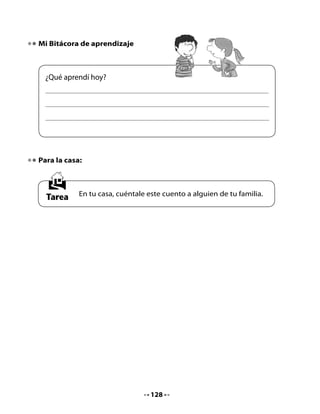 CLASE
                                   2


1. Conversemos

•		 ¿Recuerdas	lo	que	pasaba	en	el	cuento	cuando	Cai	-	Cai	se	enojaba?
2. Lectura compartida

Comentemos
Observa	el	texto	que	Lili	y	Memo	están	leyendo	y	contesta:
•		 ¿Qué	tipo	de	texto	es?	¿Por	qué	crees	eso?
•		 Escucha	el	siguiente	texto:

                          La tierra baila
                             Sonia	Jorquera	C.
     Hoy	los	cerros
     están	de	fiesta
     y	bailan	al	compás
     de	una	orquesta.
     En	las	cimas
     explotan	flores
     de	mil	tamaños
     y	cien	colores.
     El	cielo	observa
     con	entusiasmo
     mientras	las	nubes
     va	desarmando.
     Hoy	los	cerros
     están	de	fiesta
     y	bailan	al	compás
     de	una	orquesta.



                                   129
 