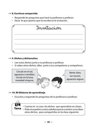 CLASE
                                      5

. Conversemos
•   Comparte con tu curso los dichos que te contaron en tu casa.

2. Lectura compartida


                           La hormiguita hippie
                               Moira Lee (Chile)


      La hormiguita hippie
      no trabaja más
      y de mochilera
      se fue a la ciudad.

      Con su pelo largo
      y un lindo collar,
      la hormiguita hippie
      se fue a pasear.

      Viajó en una moto,
      viajó en un tractor,
      viajó en una hoja,
      viajó en una flor.



Escucha, piensa y responde:

•   ¿De qué habla la canción?
•   ¿Esta canción se trataba de lo que dijeron? ¿Por qué sí? ¿Por qué no?
•   ¿Quién no trabaja más?



                                      
 