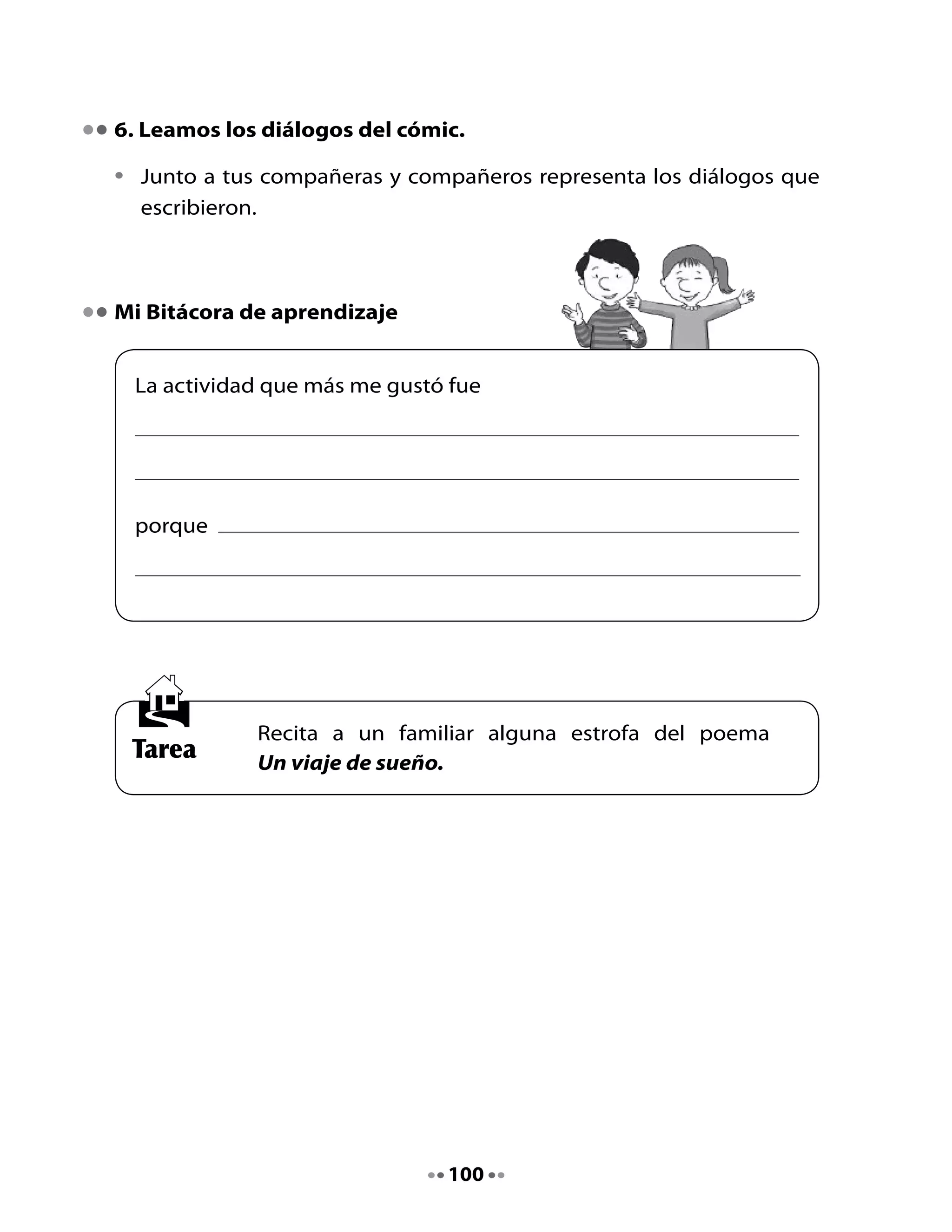 CLASE
                                   8

1. Recordemos lo que leímos y escribimos
•	   ¿Qué	hemos	leído	en	esta		unidad?	
•	   ¿Qué	hemos	escrito?		
•	   Escríbelo	en	el	siguiente	cuadro



     Hemos	leído:

     •	                                    	

     •	                                    	

     •	                                    	


     Hemos	escrito:

     •	                                    	

     •	                                    	

     •	                                    	




                                  101
 