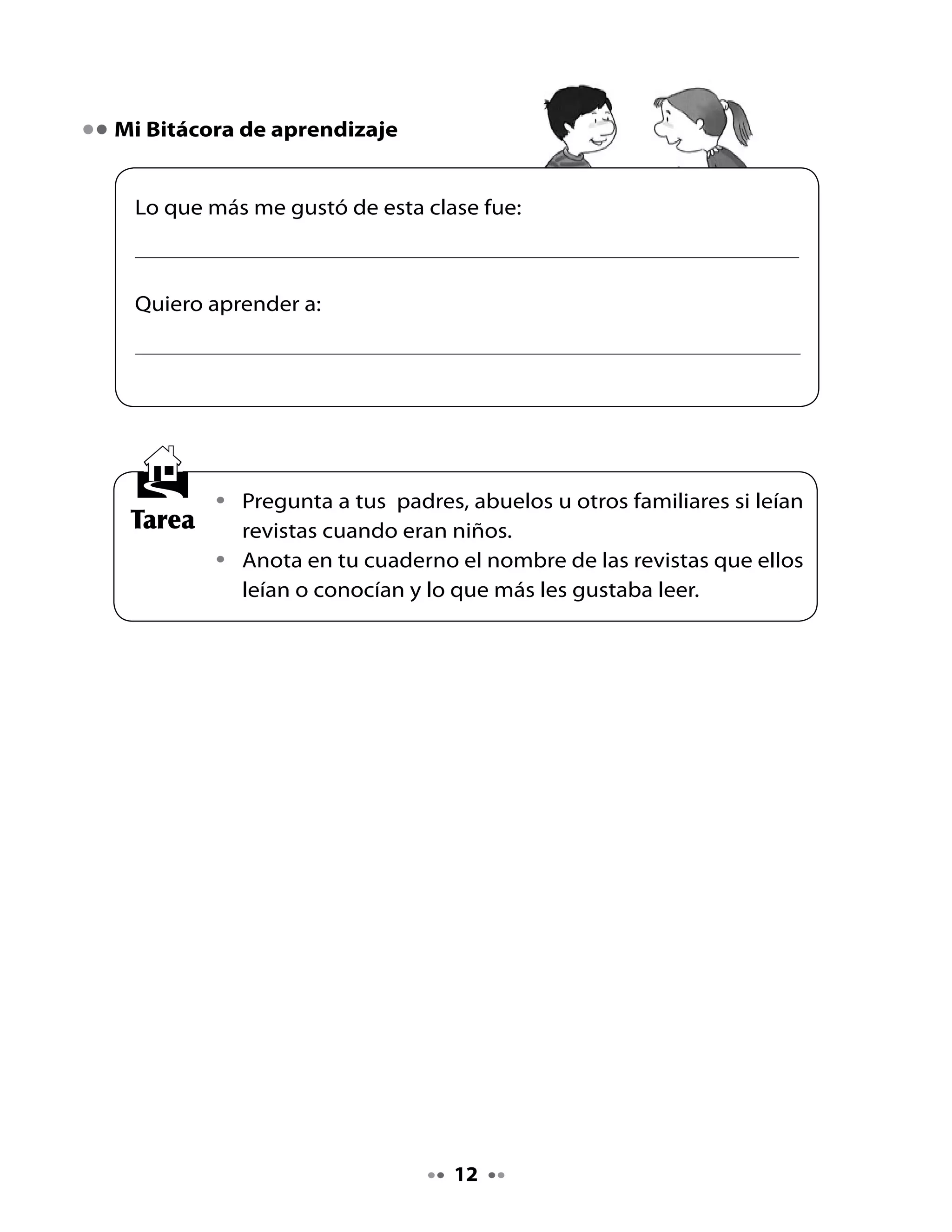 CLASE
                                      2


 . Recordemos la clase anterior

 Comparte tu tarea con tus compañeros y compañeras:

 •   ¿Qué revistas leían o conocían tus padres y abuelos?
 •   ¿Qué nombres de revistas recuerdas?

  . Lectura compartida

 El abuelo de Memo está de visita en Santiago; vino a conocer a su nuevo
 nieto.

         Cuando era
                                           Abuelo,
   pequeño me gustaba
                                     a mí me gusta imitar
mucho ir a la feria. Recuerdo
                                       los gritos de los
el grito de don Efraín para
                                         vendedores.               ¡A mí
       ofrecer su fruta.
    ¡Era muy divertido!                                     también me gusta
                                                               ir a la feria!




 •   ¿Te gusta ir a la feria? ¿Qué es lo qué más te gusta de la feria?
 •   ¿Conoces a alguien que trabaje en la feria?
     ¿A qué actividad se dedica?
 •   Imita el grito de un vendedor de la feria.


                                      
 