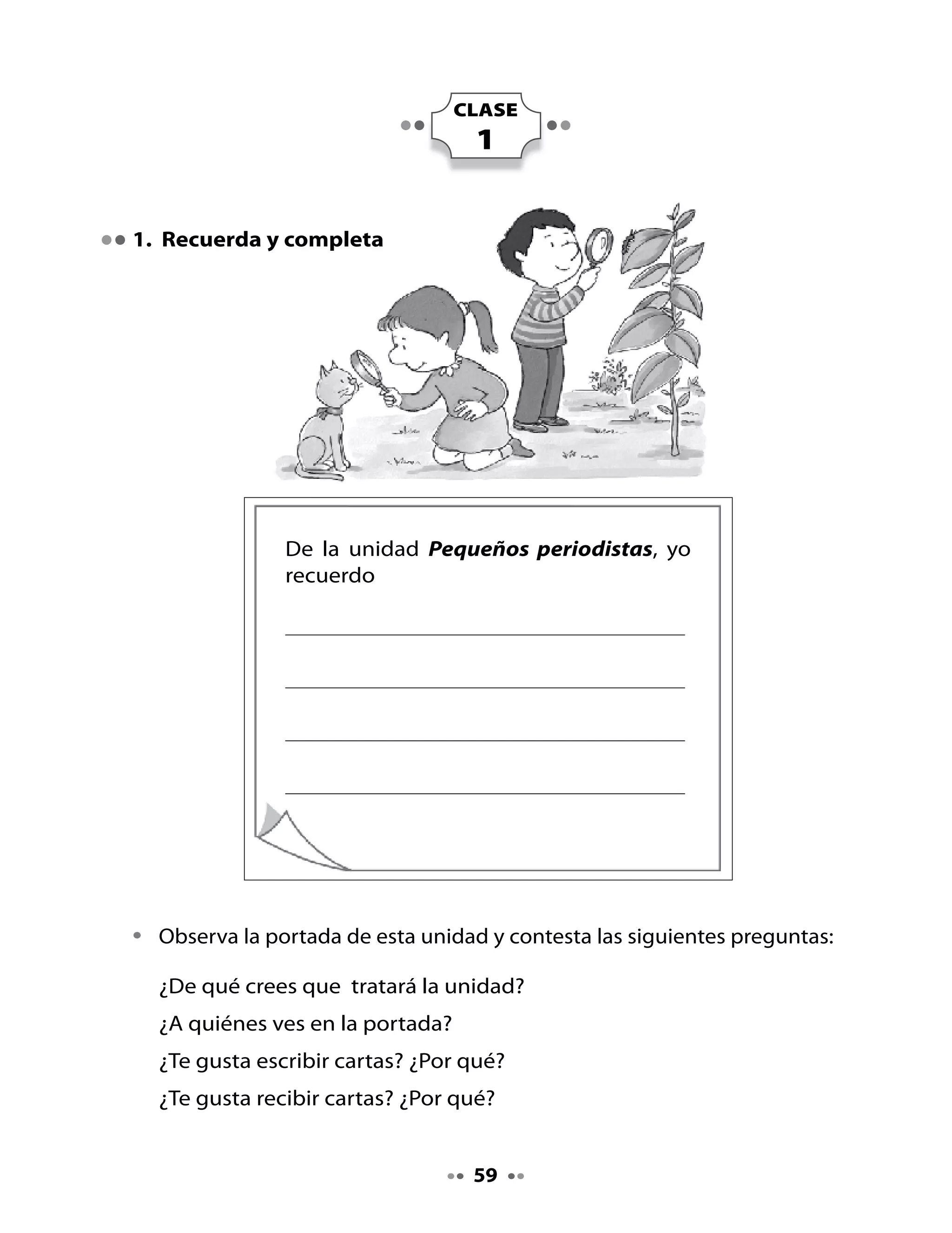 2. Constelación de palabras

El	 texto	 que	 vamos	 a	 leer	 se	 llama	 La persona más inteligente del
pueblo.

•	   ¿De	qué	crees	que		tratará?	¿Por	qué	crees	eso?

Completa	 esta	 Constelación	 de	 palabras	 con	 tus	 compañeros	 y	
compañeras.	

•	   Responde:	 ¿Qué	 palabras	 vienen	 a	 tu	 mente	 cuando	 escuchas	 la	
     palabra	“inteligente”?




                               Inteligente




                                     60
 