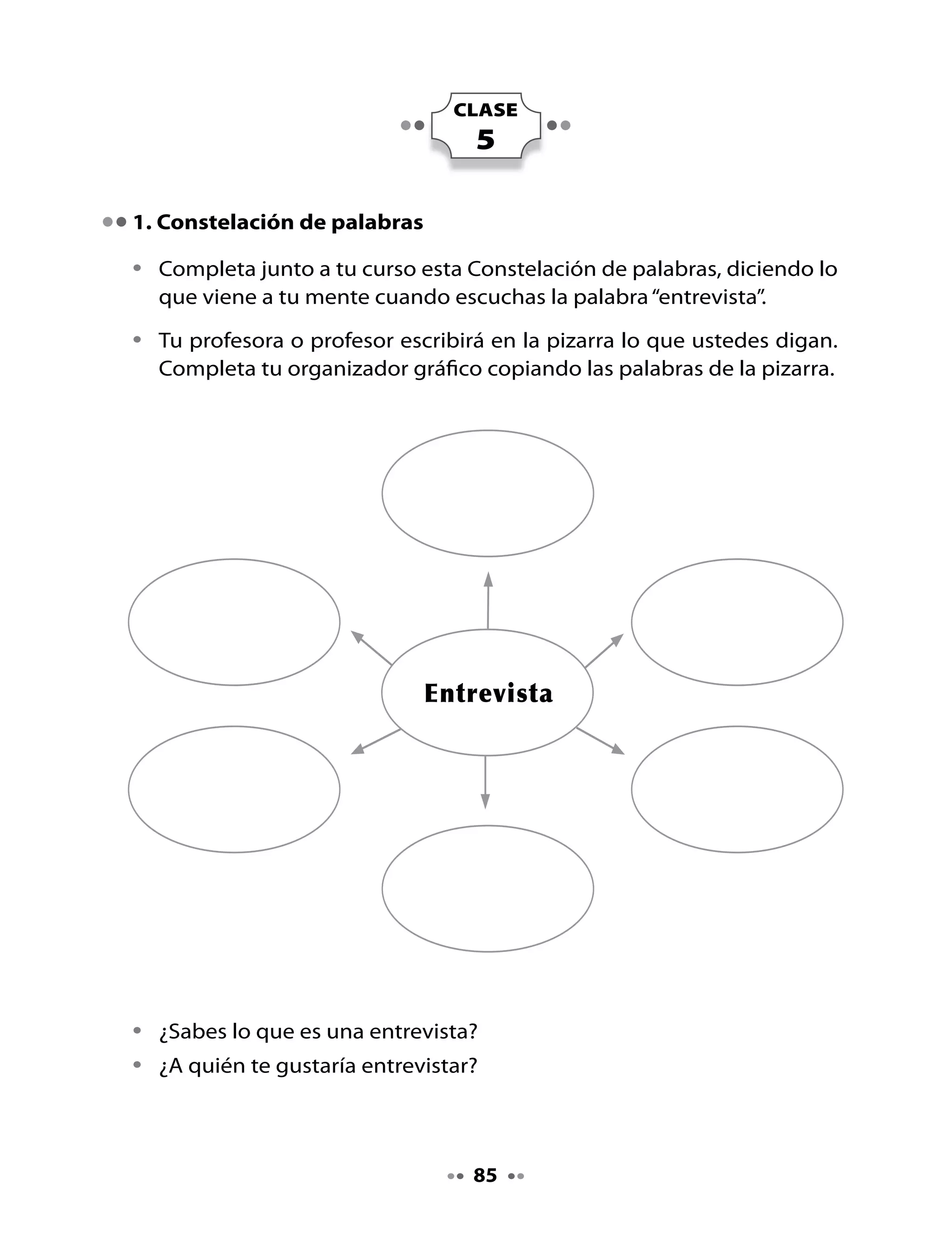 2. ¡Vamos a leer una entrevista!

•	   ¿Cómo	crees	tú	que	es	una	hormiga	hippie?
•	   ¿De	qué	crees	tú	que	tratará	el	texto	que	vamos	a	leer?	
Escuchen	atentamente	el	siguiente	texto	que	les	leerán:


                    Entrevista a la hormiguita hippie

     Pregunta: 		Sabemos	que	a	usted	le	gusta	mucho	viajar	y	que	lo	hace	
     en	una	moto	gris.	¿Por	qué	ha	elegido	este	medio	de	transporte?
     Respuesta:	 Porque	 es	 pequeña	 y	 puedo	 estacionarla	 fácilmente.	
     También	porque	no	gasta	tanto	combustible	como	un	auto.	Además,		
     la	moto	contamina	menos	que	otros	vehículos.	Y	finalmente,	porque	
     ahora	trabajo	de	cartera	y	puedo	repartir	mis	cartas	en	forma	más	
     rápida	y	segura.	
     Pregunta:			¿Qué	cuidados	hay	que	tener	para	manejar	una	moto?
     Respuesta:	Muy	simple,	respetar	las	normas	del	tránsito,	usar	un	
     casco	grande	y	estar	muy	concentrada.
     Pregunta:	Perdone,	¿podría	contarnos	cómo	lo	hace	cuando	llueve,	
     hay	viento	fuerte	o	mucho	sol,	para	no	estropear	sus	cartas	y	que	
     lleguen	a	los	destinatarios	en	buena	forma?
     Respuesta:	Bueno,	en	esos	casos	protejo	mi	“preciosa	carga”	con					
     	              una	capa	gruesa.
                             Entrevistador:	 Muchas	 gracias	 por	 su	
                             gentileza	para	contestarnos	las	preguntas.




                                     86
 