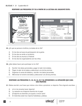 BLOQUE 1 3º Cuadernillo 01
LF
GRAN FESTIVAL
Intercolegiado de
TEATRO, 2012
Los niños y los jóvenes
creamos arte y cultura
¡VEN, PARTICIPA
Y DIVIÉRTETE!
Colegio: Instituto Nueva Colombia
Fecha: Marzo 31 - abril 3 de 2012
Hora: 7 p.m.
Tu presencia es importante
 