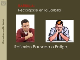 ComunicaciónNoVerbal
BARBILLA:
Recargarse en la Barbilla
Reflexión Pausada o Fatiga
 