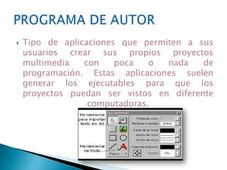 Multimedia:se aplica a cualquier objeto que usa simultáneamente diferentes formas de contenido informativo como texto, sonido, imágenes, animación y video para informar o entretener al usuario. Hipertexto:La forma más habitual de hipertexto en documentos es la de hipervínculos. Hipermedia:conjunto de métodos o procedimientos para escribir, diseñar, o componer contenidos que tengan texto, video, audio, mapas u otros medios, y que además tenga la posibilidad de interactuar con los usuarios.TERMINOLOGÍA 