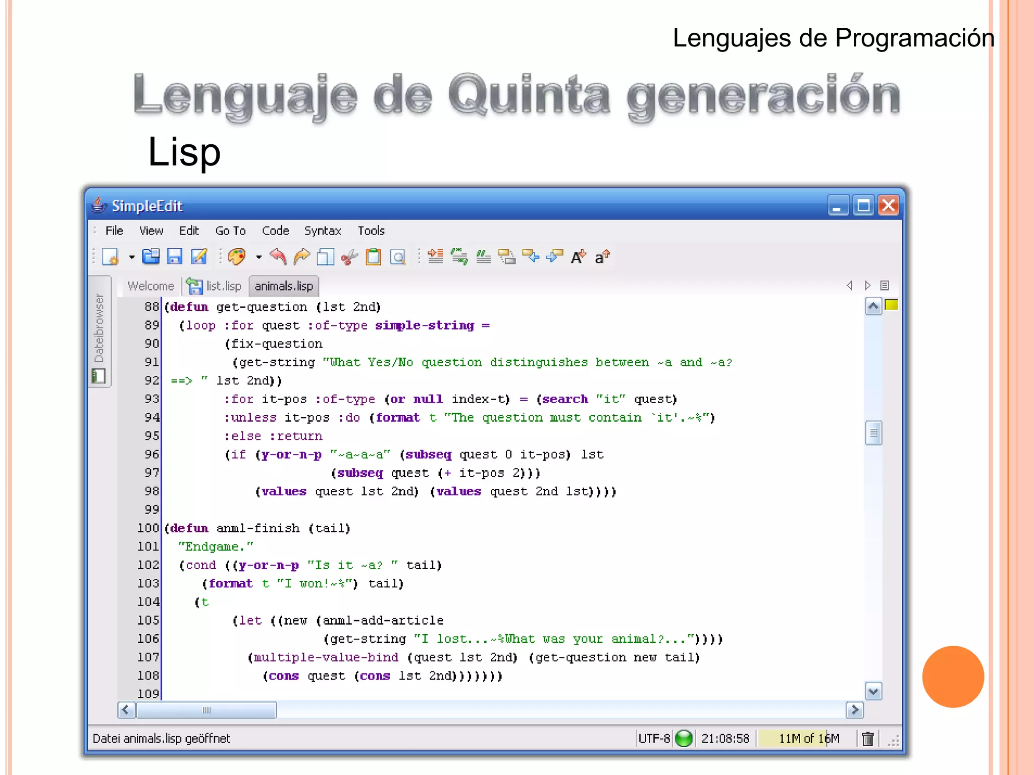 Lenguajes de ProgramaciónLenguaje de Cuarta generaciónSu característica distintiva es especificar que es lo que se debe hacer, en vez de como se debe ejecutar una tarea.El uso de frases y oraciones parecidas al ingles para emitir instrucciones.Acceso a base de datos. Capacidades graficas. Puede programarse visualmente como Visual Basic.