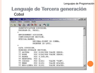Lenguajes de ProgramaciónLenguaje de Segunda generaciónLenguaje ensambladorSe desarrolla a finales de los años 50. Las instrucciones se representan con símbolos mnemotécnicos. Simplifican las estructuras de las instrucciones y las hacen más legibles. Se los reconoce como lenguaje de bajo nivel porque su código está orientado a un modelo de computadora especifica.