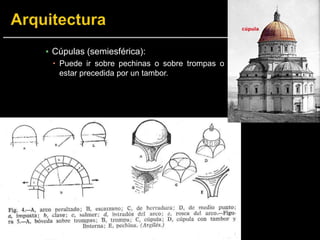 ▪ Cúpulas (semiesférica):
 Puede ir sobre pechinas o sobre trompas o
estar precedida por un tambor.
 