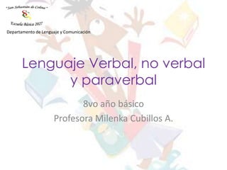 Departamento de Lenguaje y Comunicación




       Lenguaje Verbal, no verbal
             y paraverbal
                            8vo año básico
                     Profesora Milenka Cubillos A.
 
