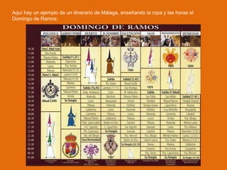Aquí hay un ejemplo de un itinerario de Málaga, enseñando la ropa y las horas el
Domingo de Ramos:
 