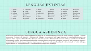 LENGUAS EXTINTAS
LENGUA ASHENINKA
 