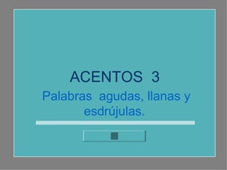 ACENTOS 3
Palabras agudas, llanas y
       esdrújulas.
 