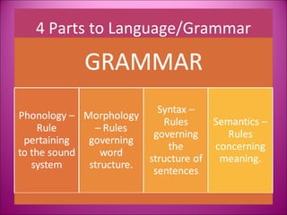4 Parts to Language/Grammar
 