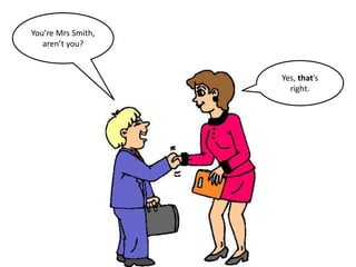 You’re Mrs Smith,
aren’t you?
Yes, that’s
right.
 