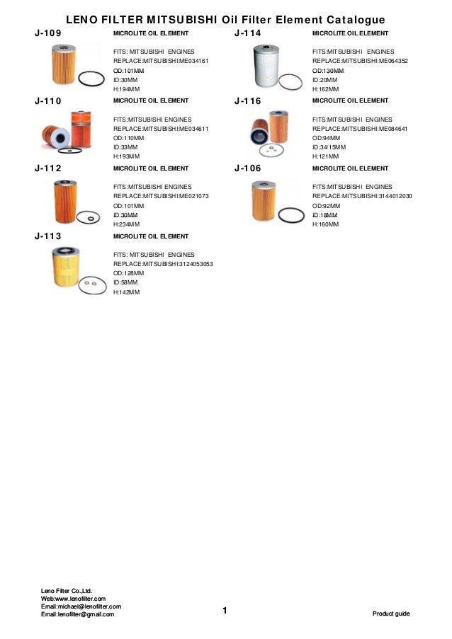 Leno filter mitsubishi oil filter element catalogue