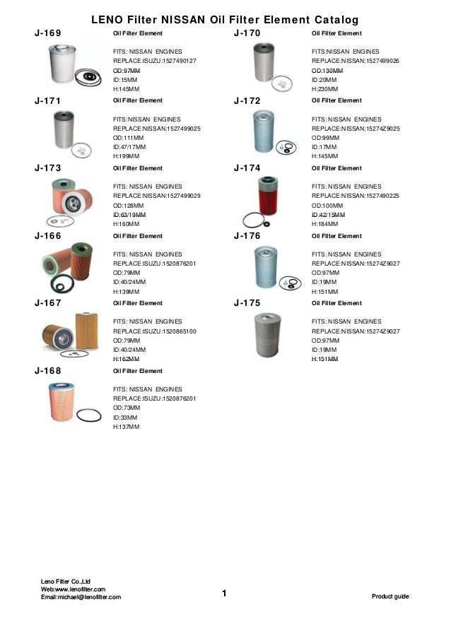 Leno filter nissan oil filter element catalog
