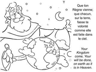 Your
Kingdom
come, Your
will be done,
on earth as it
is in Heaven.
Que ton
Règne vienne;
que chacun,
sur la terre,
fasse t...