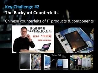 Key Challenge #2
The Backyard Counterfeits
Chinese counterfeits of IT products & components
 