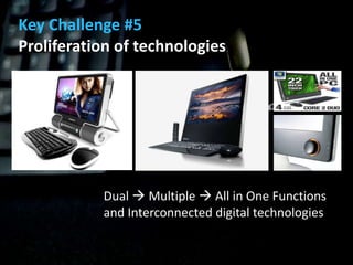 Key Challenge #5
Proliferation of technologies




           Dual  Multiple  All in One Functions
           and Interconnected digital technologies
 