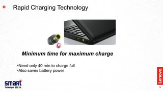 14
Rapid Charging Technology
Minimum time for maximum charge
•Need only 40 min to charge full
•Also saves battery power
 