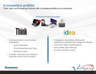 A competitive portfolioThink, Idea, and Pioneering Products offer a complete portfolio to our customersPioneering Product InnovationCompletes a full portfolio offering with emphasis on entertainment, design and lifestyle
