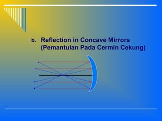 b. Reflection in Concave Mirrors
(Pemantulan Pada Cermin Cekung)
 