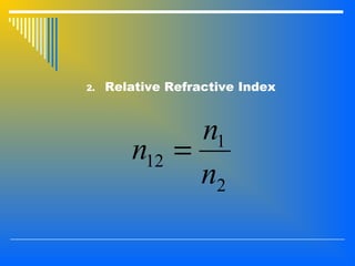2. Relative Refractive Index
2
1
12
n
n
n =
 