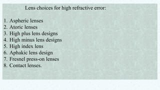 Lenses for High Refractive Errors persentation master of optometry | PPTX