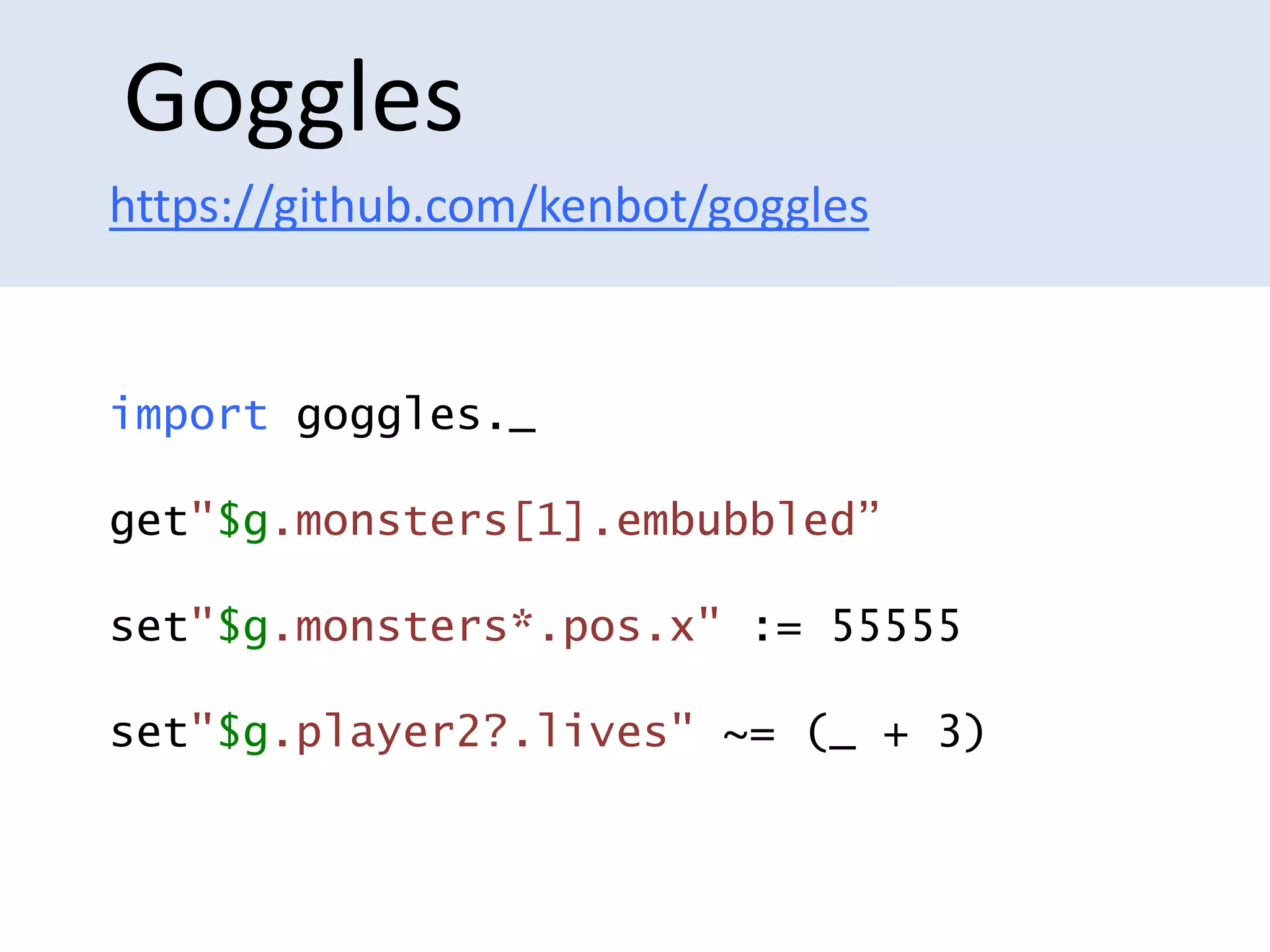 ${game}
".monsters*."
${posL}
".x"
Macro
ERROR
{
or
…
}
Mode = GET
""
 