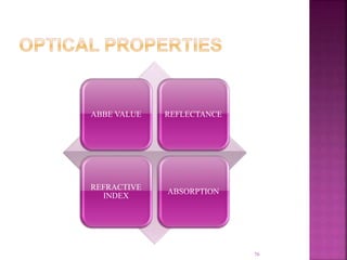 ABBE VALUE REFLECTANCE
REFRACTIVE
INDEX
ABSORPTION
76
 