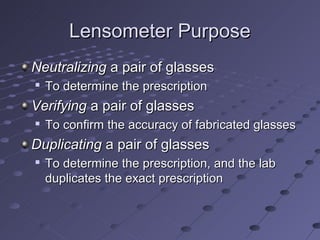 Lens Measuring Instrument Lens power measurement | PPT