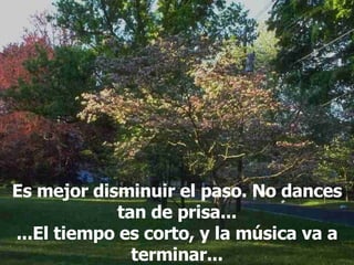 Es mejor disminuir el paso. No dances tan de prisa... ...El tiempo es corto, y la música va a terminar... 
