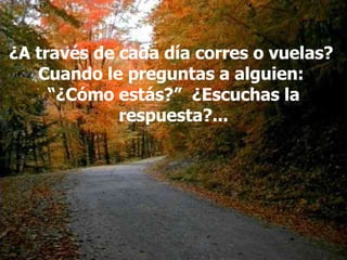 ¿A través de cada día corres o vuelas?  Cuando le preguntas a alguien:  “¿Cómo estás?”  ¿Escuchas la respuesta?... 