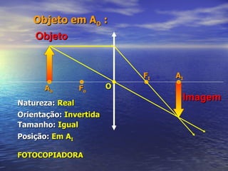 Objeto em A O  : Imagem Natureza:  Real   Posição:  Em A I FOTOCOPIADORA Tamanho:  Igual   Orientação:  Invertida   Objeto O F I F o A o A I 