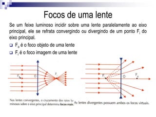  Se um raio de luz incidir passando por O, ele emerge sem sofrer desvio.
Raios particulares
 