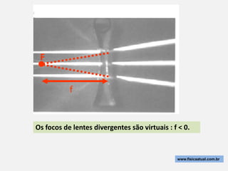 F


           f


Os focos de lentes divergentes são virtuais : f < 0.



                                               www.fisicaatual.com.br
 