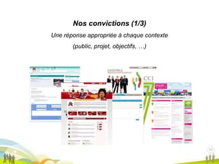 10
1010
Nos convictions (1/3)
Une réponse appropriée à chaque contexte
(public, projet, objectifs, …)
 