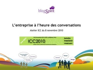 1
11
L’entreprise à l’heure des conversations
Atelier ICC du 8 novembre 2010
 